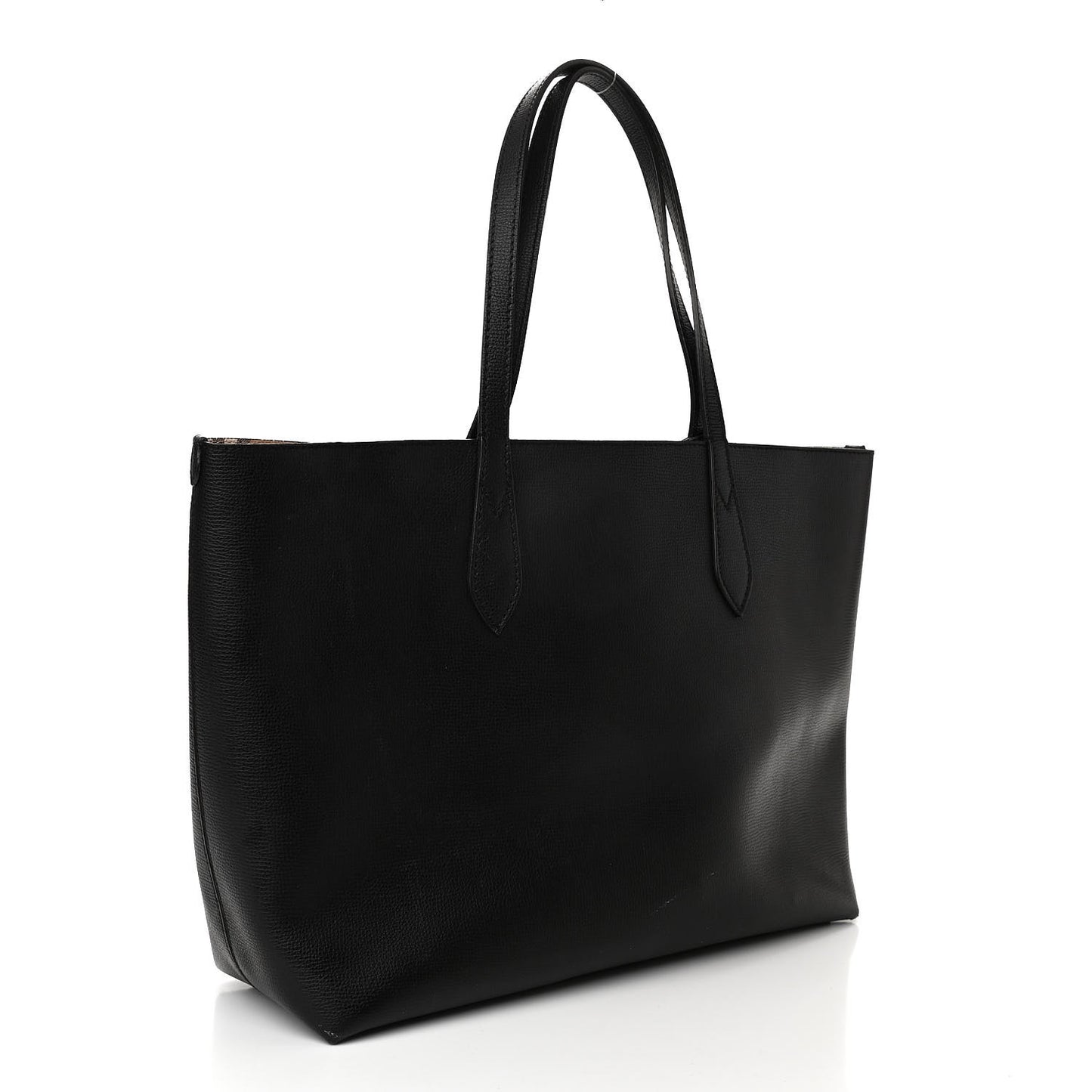 Grainy Calfskin Haymarket Check Medium Reversible Tote Black