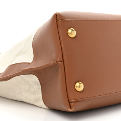 Saint Laurent Calfskin Linen Two Tone Cabas Tote Beige 10 of 21