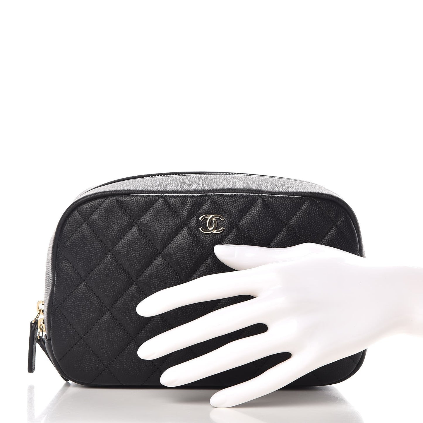 Caviar Quilted Curvy Pouch Cosmetic Case Black