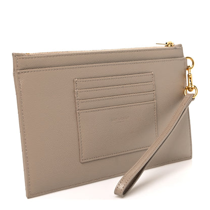 Saint Laurent Grain De Poudre Chevron Monogram Large Bill Pouch Dark Beige 3 of 7