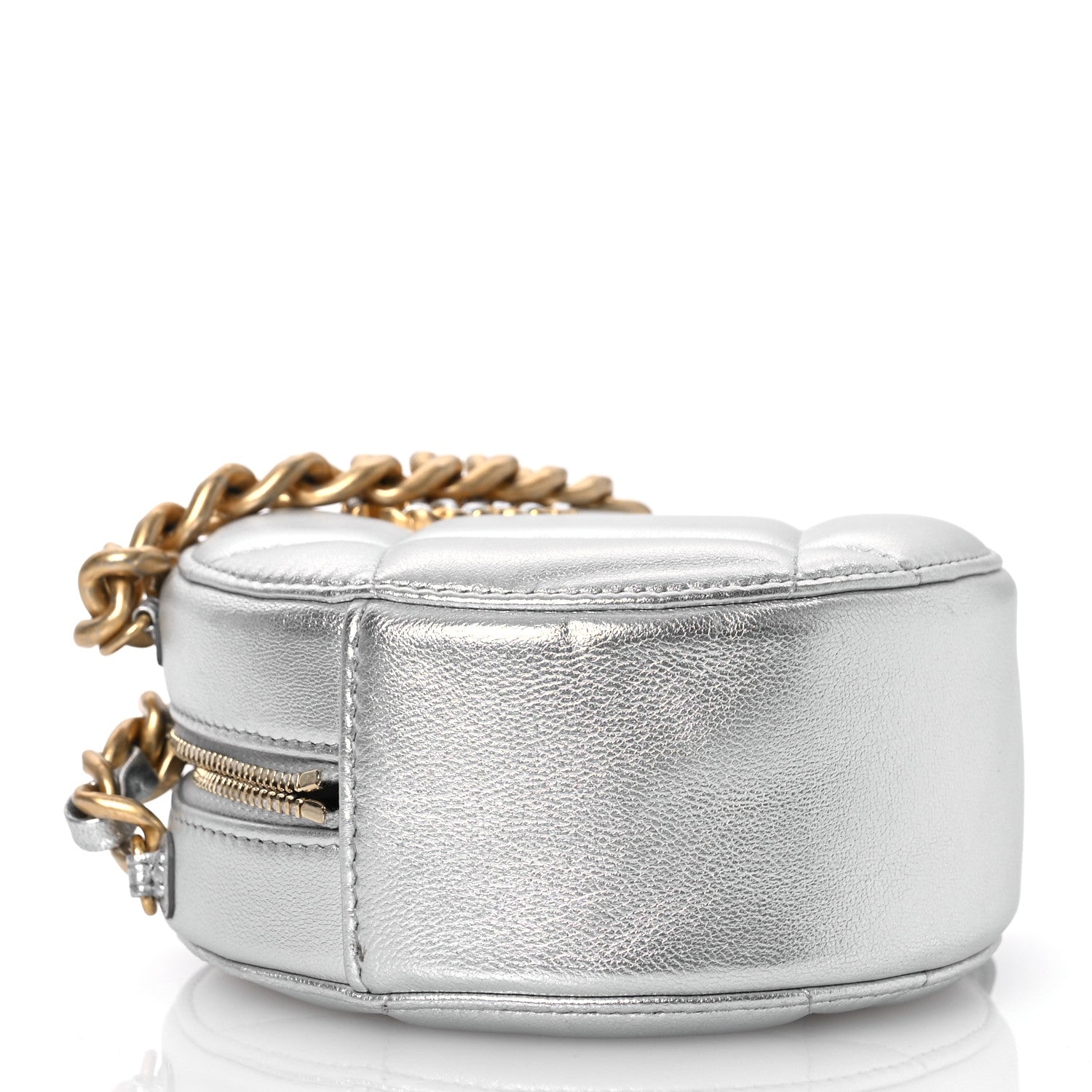 Chanel Metallic Lambskin Quilted Chanel 19 Round Clutch With Chain Silver 4 of 12
