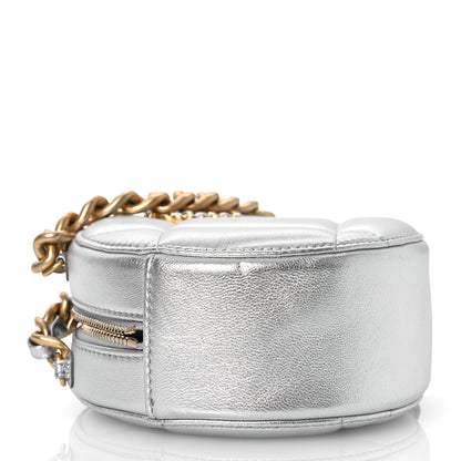 Chanel Metallic Lambskin Quilted Chanel 19 Round Clutch With Chain Silver 4 of 12