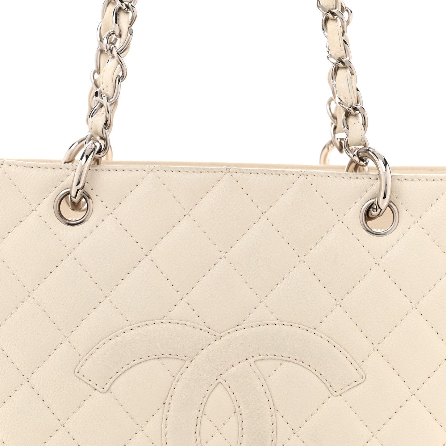 Caviar Quilted Grand Shopping Tote GST White