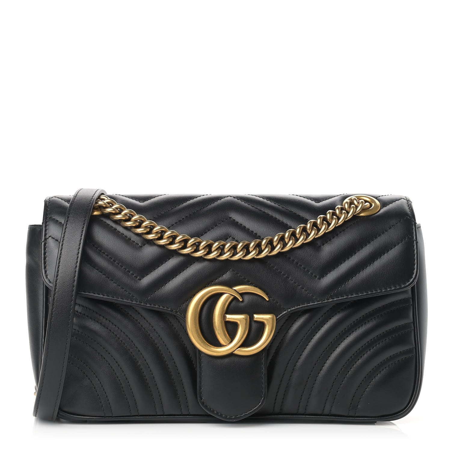 Gucci Calfskin Matelasse Small GG Marmont Shoulder Bag Black 1 of 17