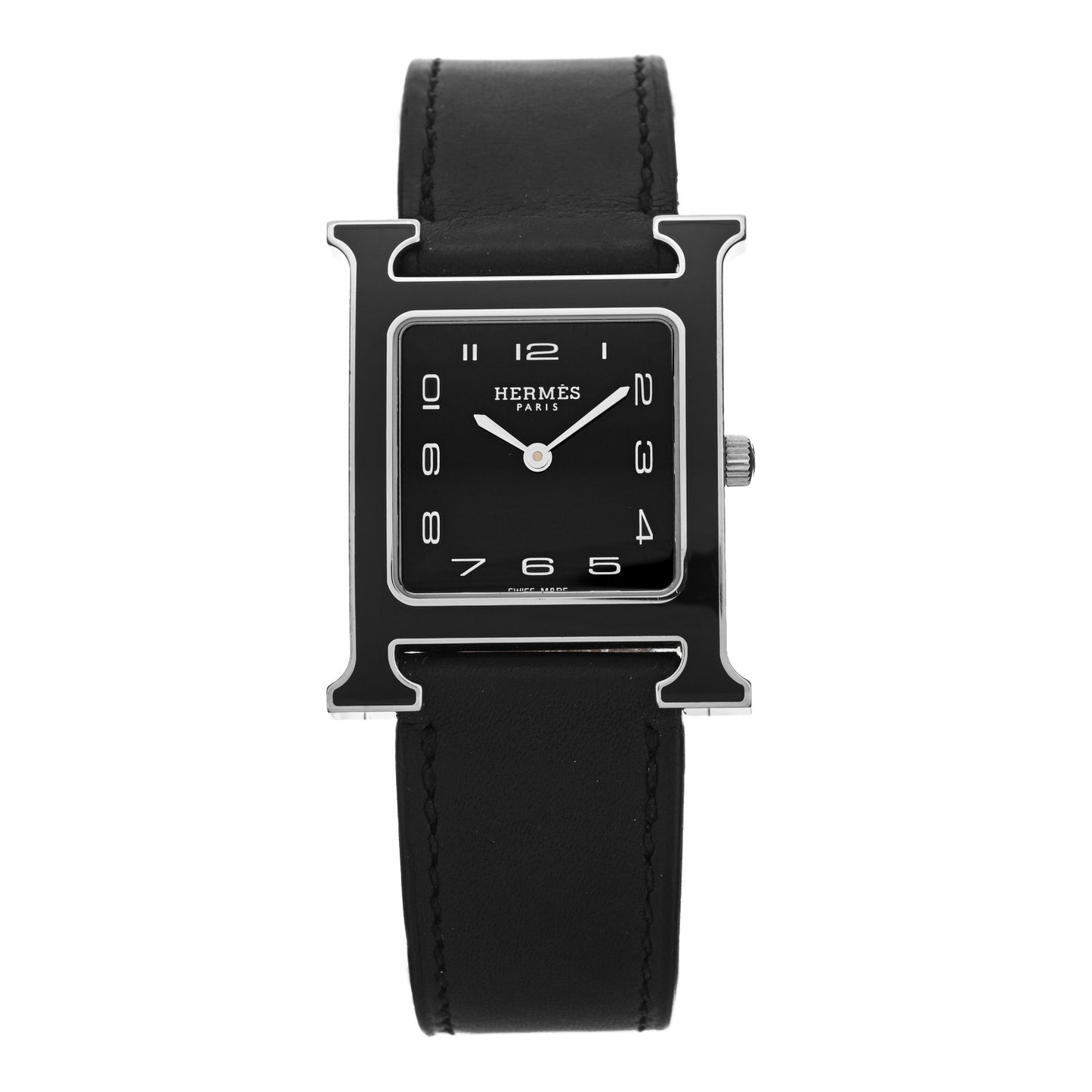 Stainless Steel Barenia Lacquer 26mm Heure H Hour Quartz Watch Noir