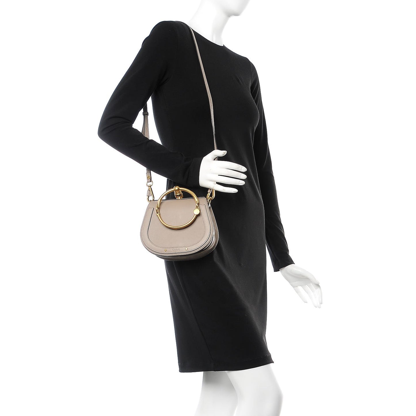 Calfskin Suede Small Nile Bracelet Bag Motty Grey