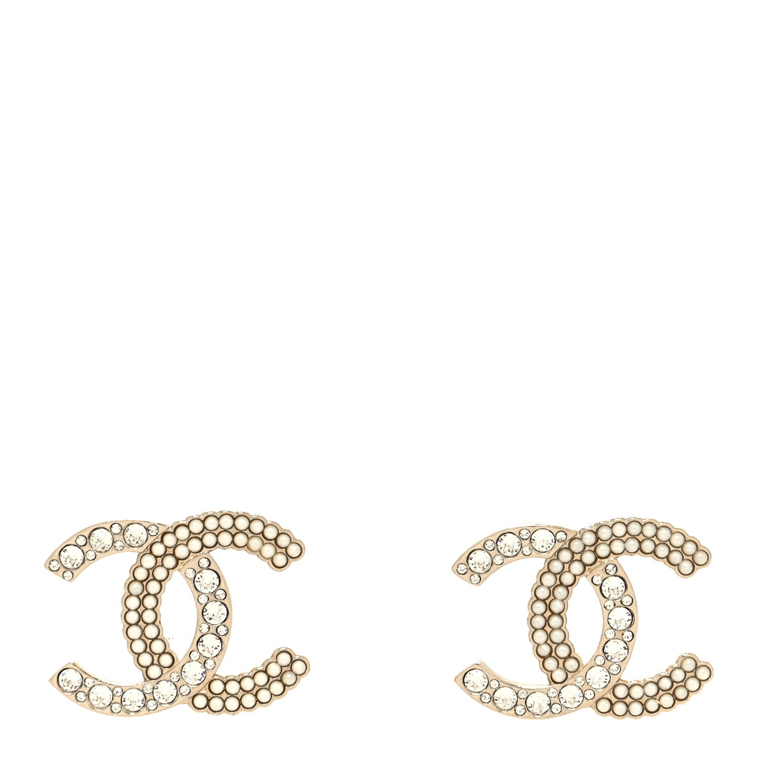 Chanel Pearl Crystal CC Stud Earrings Gold 1 of 4