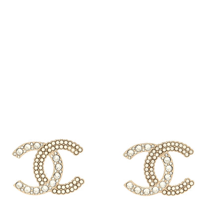 Chanel Pearl Crystal CC Stud Earrings Gold 1 of 4