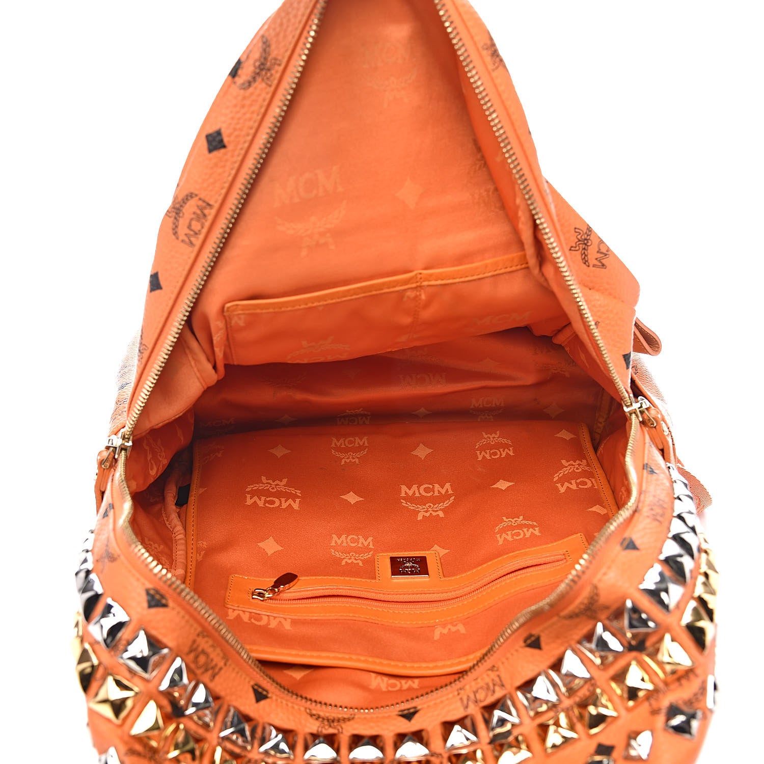 MCM Visetos Side Stud Medium Stark Backpack Orange 5 of 9