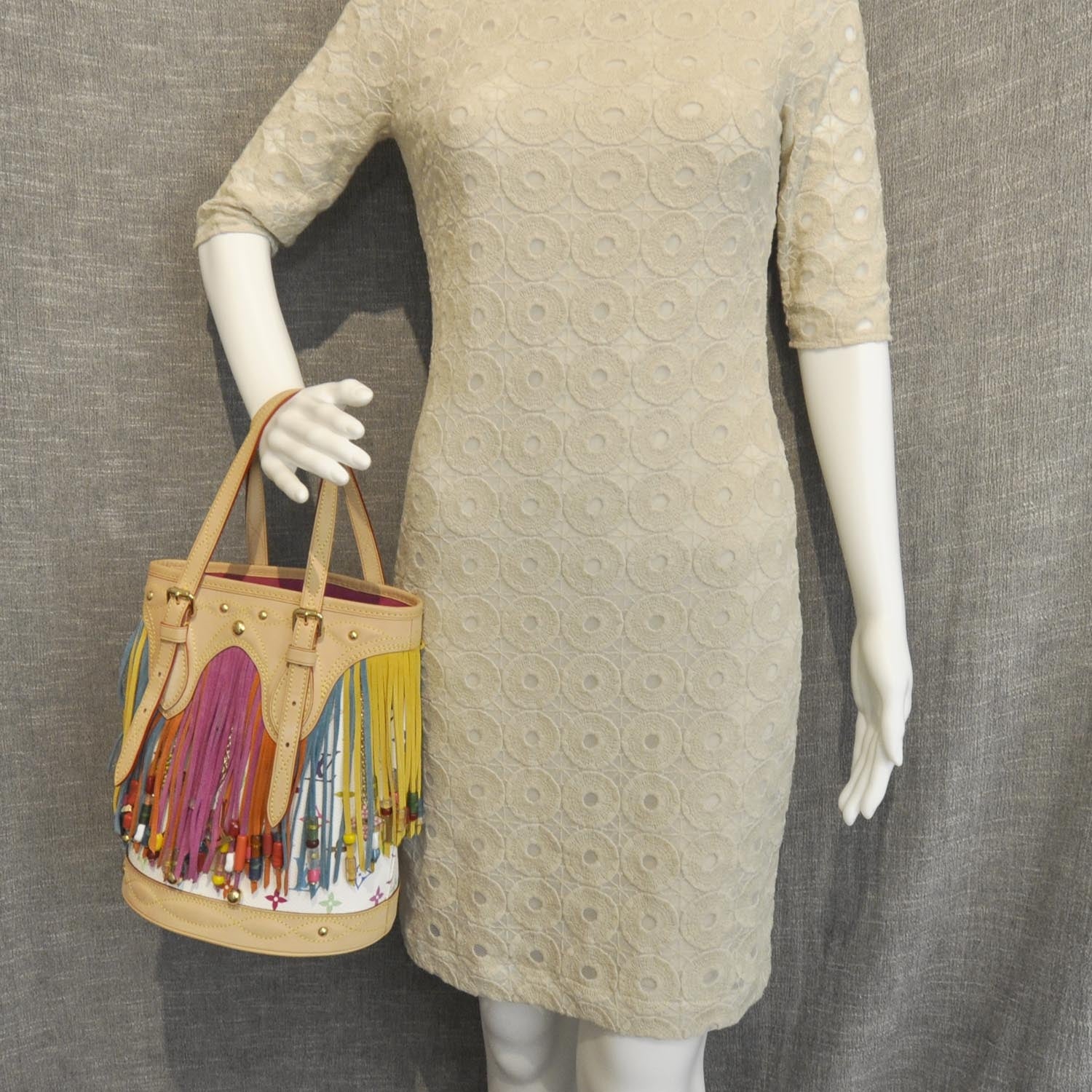 Louis Vuitton Monogram Multicolor Fringe Bucket White 2 of 9