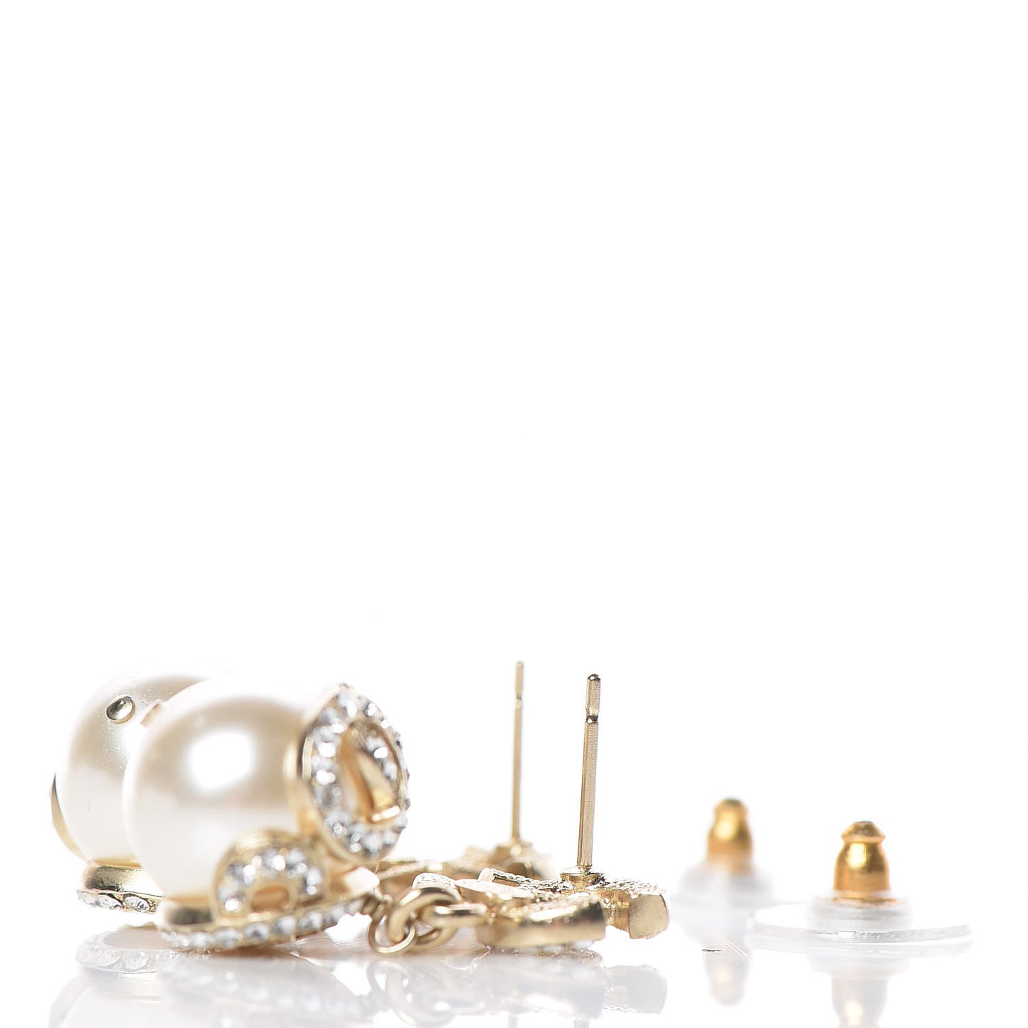 Crystal Pearl CC Drop Earrings Gold