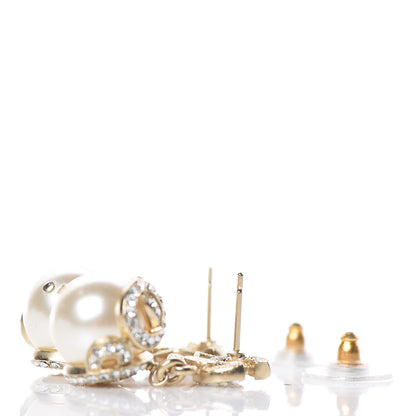 Chanel Crystal Pearl CC Drop Earrings Gold 3 of 6