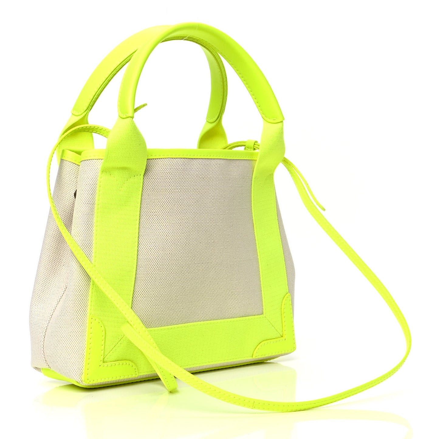 Cotton Canvas Satin Calfskin Navy Cabas XS Natural Fluo Yellow