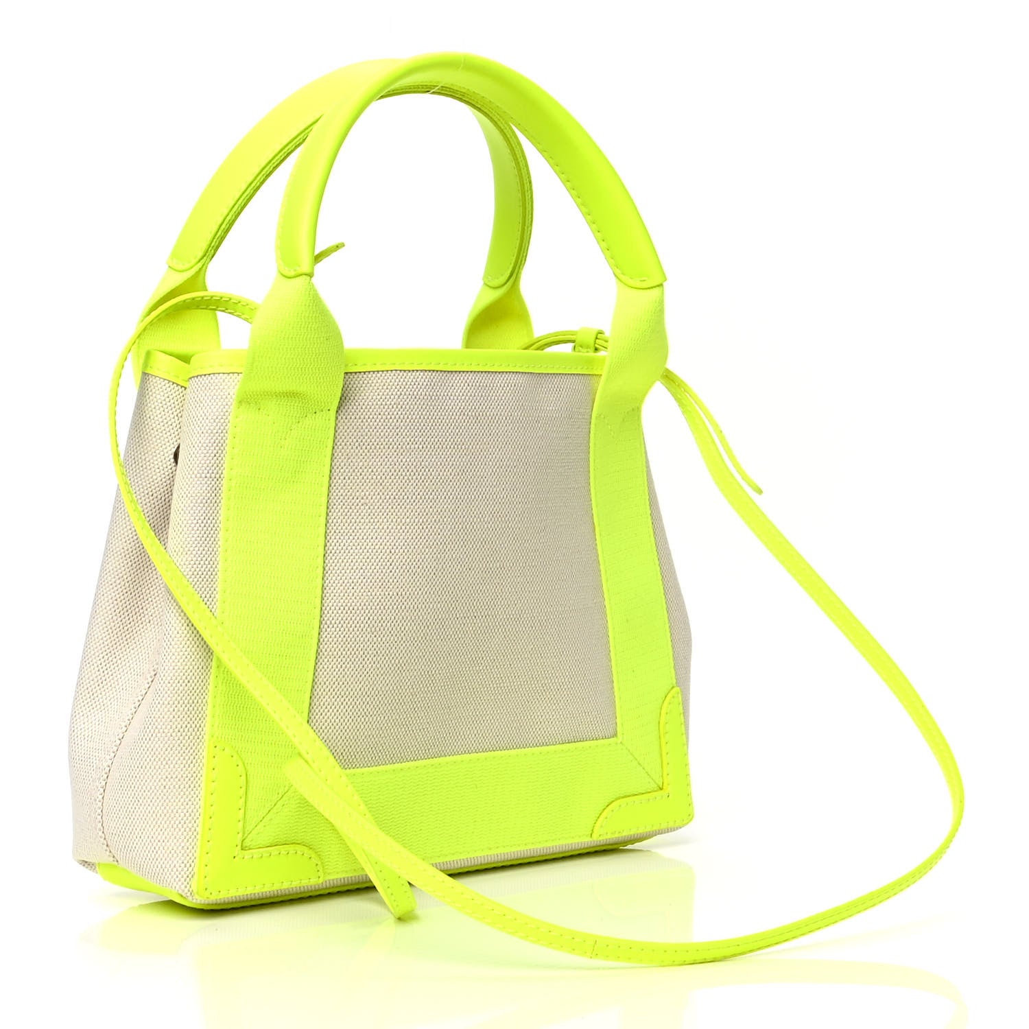Balenciaga Cotton Canvas Satin Calfskin Navy Cabas XS Natural Fluo Yellow 2 of 4