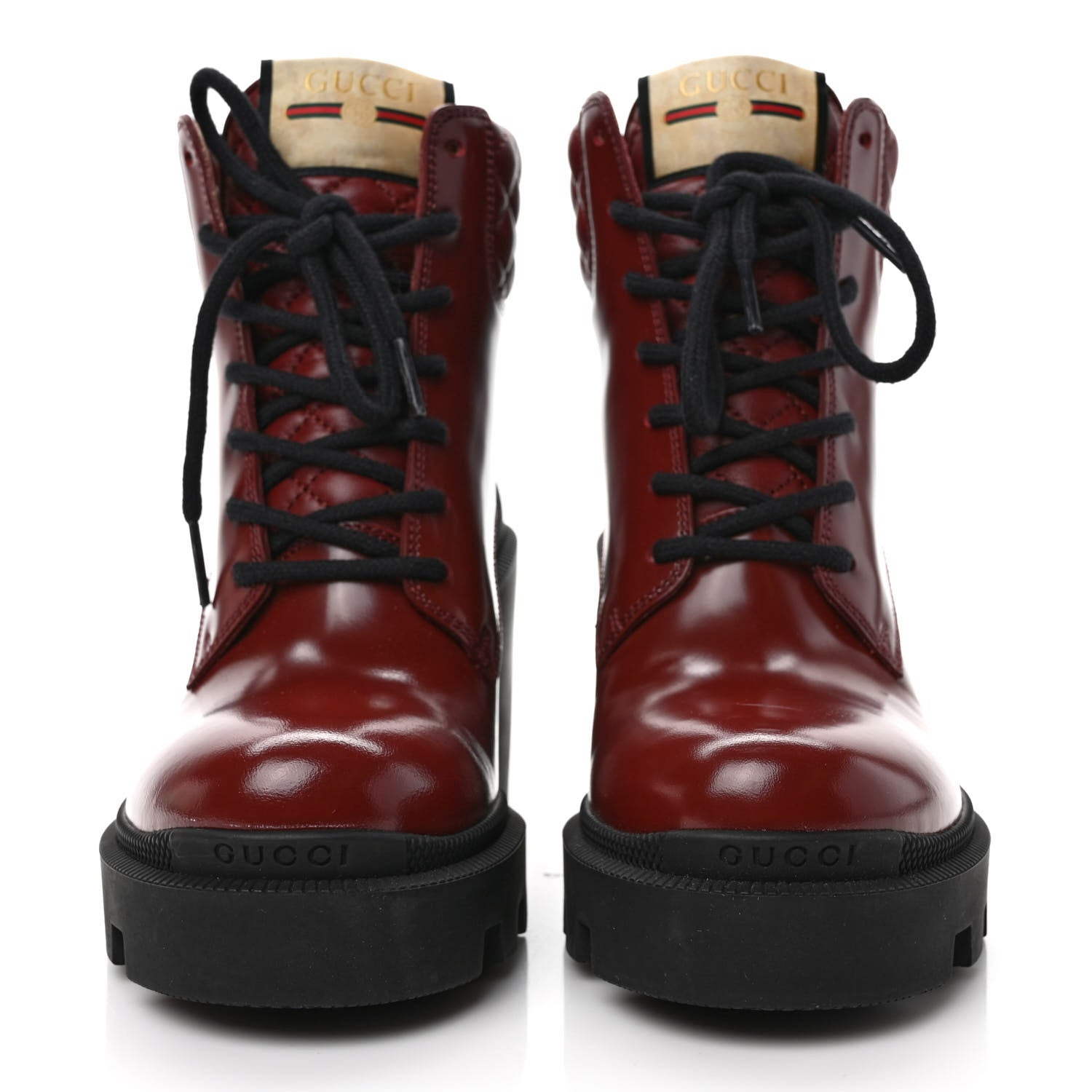 Gucci Magnum Calfskin Nappa Quilted Lace Up Ankle Boots 36.5 Garnet Red 2 of 7