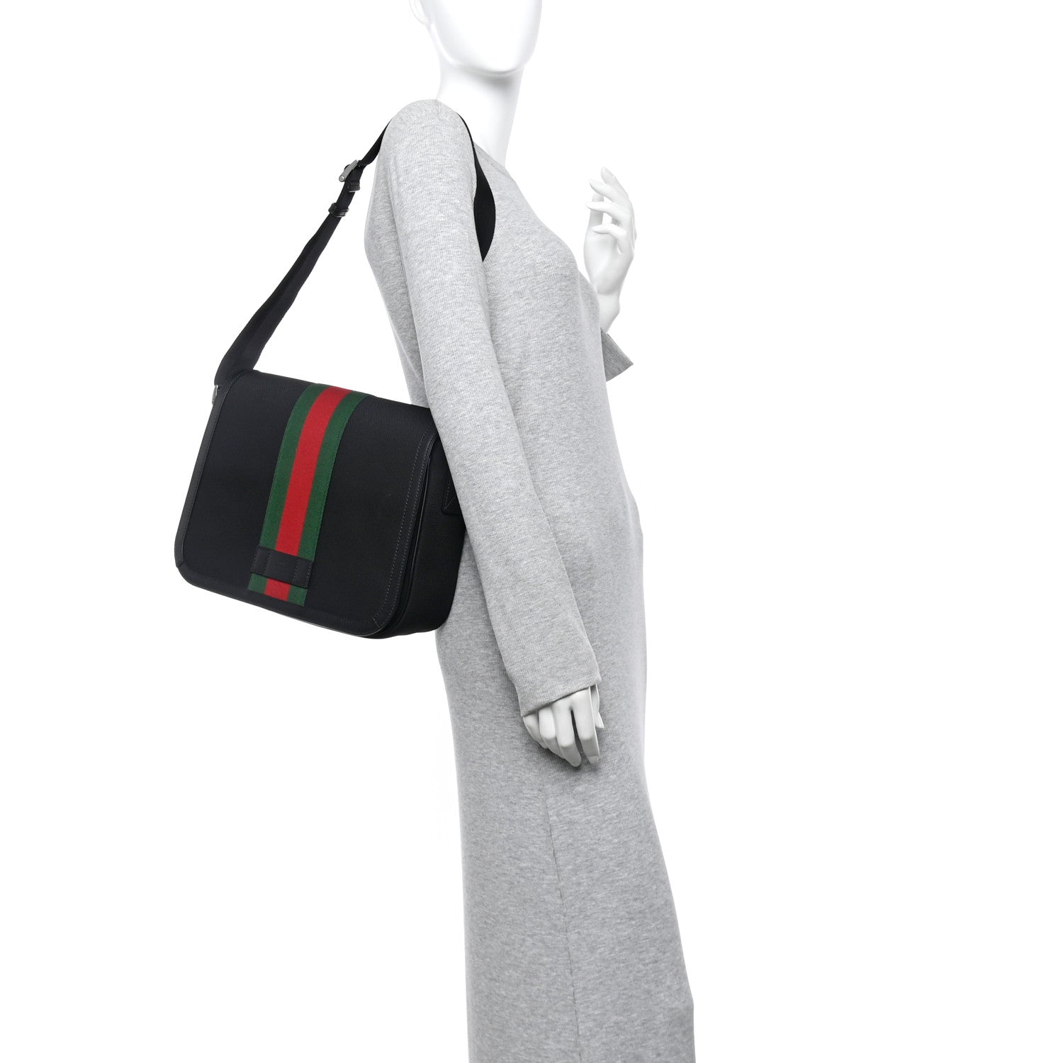 Gucci Techno Canvas Web Flap Messenger Bag Black 2 of 12