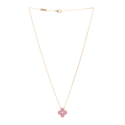 Van Cleef & Arpels 18K Rose Gold Diamond Rhodonite Vintage Alhambra Pendant Necklace 3 of 6