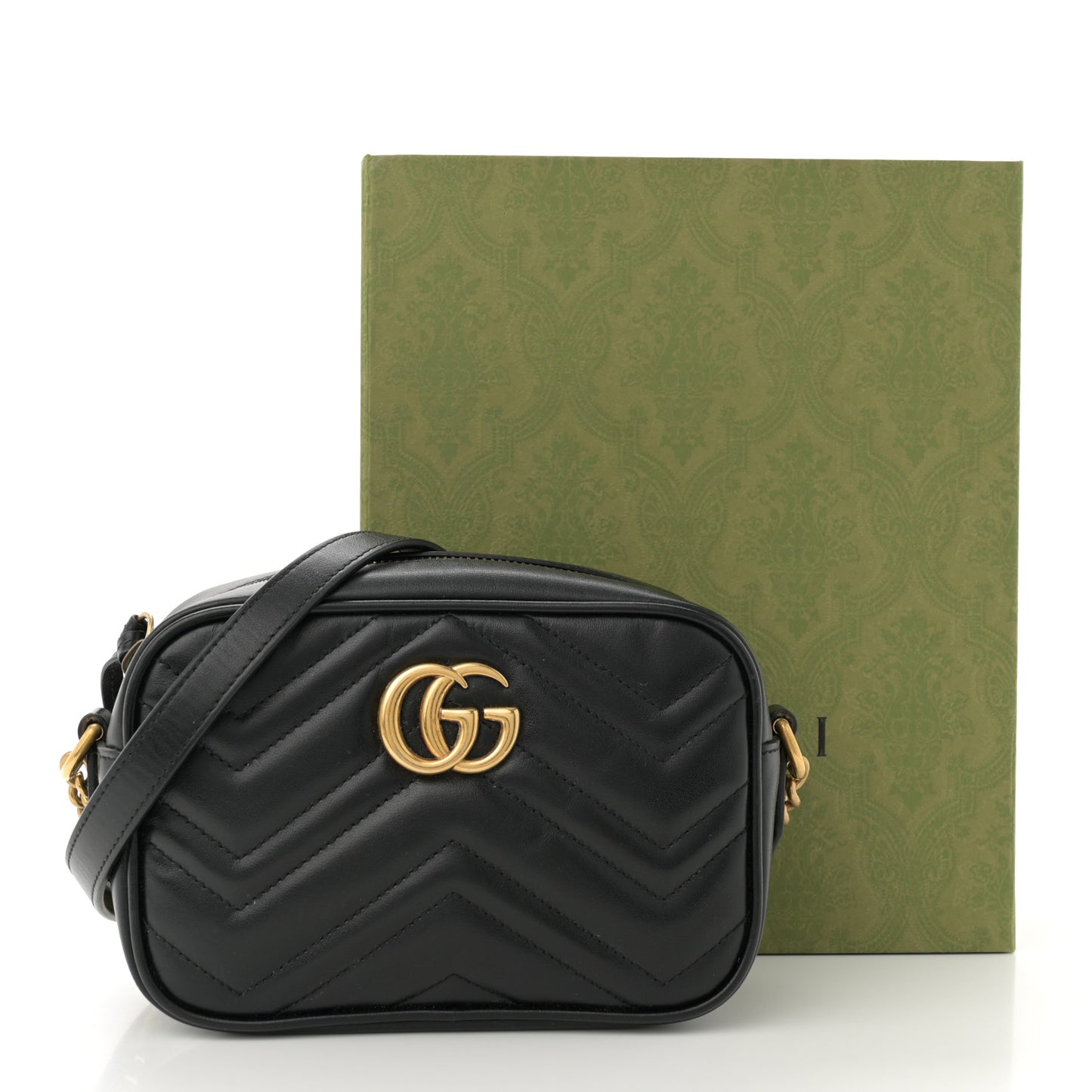 Calfskin Matelasse Mini GG Marmont Chain Shoulder Bag Black