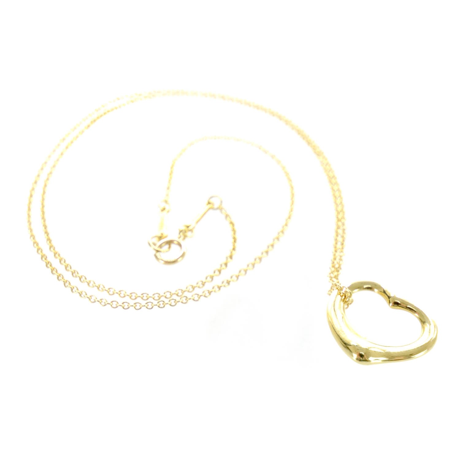 Tiffany 18k Gold Open Heart Pendant Elsa Peretti Necklace 1 of 5