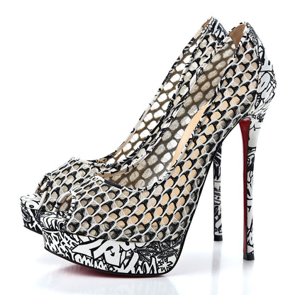 Christian Louboutin Maxi Fishnet Very Lace Fetish Peep 150 Pumps 40 Version Latte Black 3 of 9