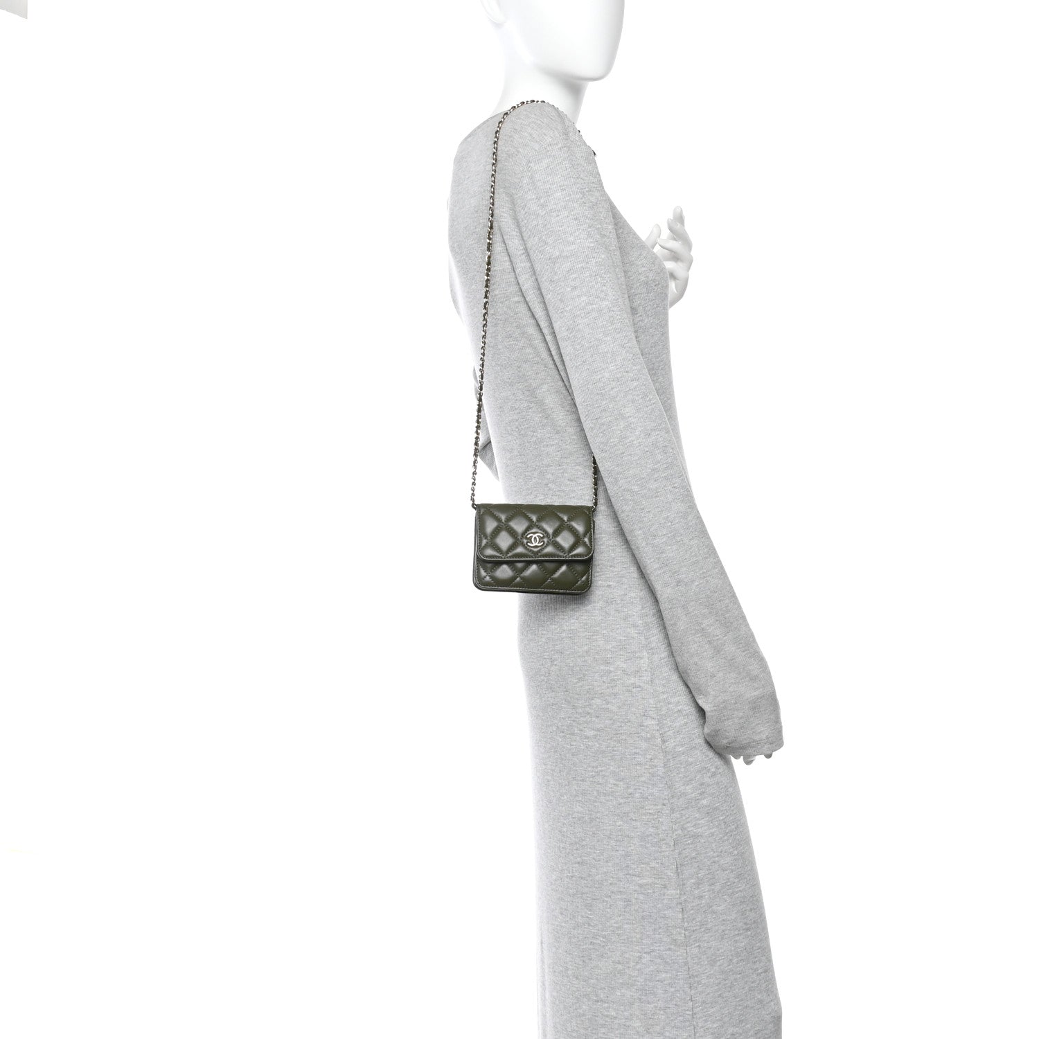 Chanel Lambskin Quilted Clutch With Chain Green 2 of 11