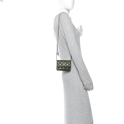 Chanel Lambskin Quilted Clutch With Chain Green 2 of 11