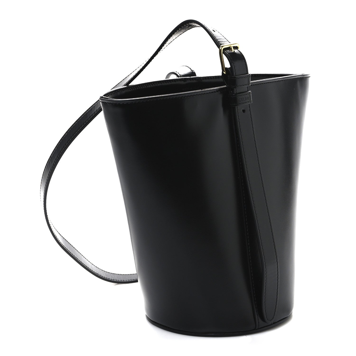 Celine Shiny Calfskin Triomphe Bucket Bag Black 3 of 12