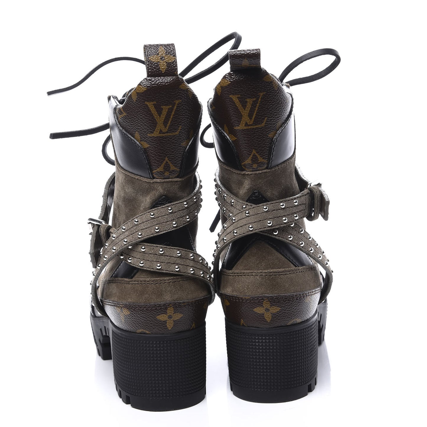 Suede Calfskin Monogram Laureate Platform Desert Boots 38 Kaki