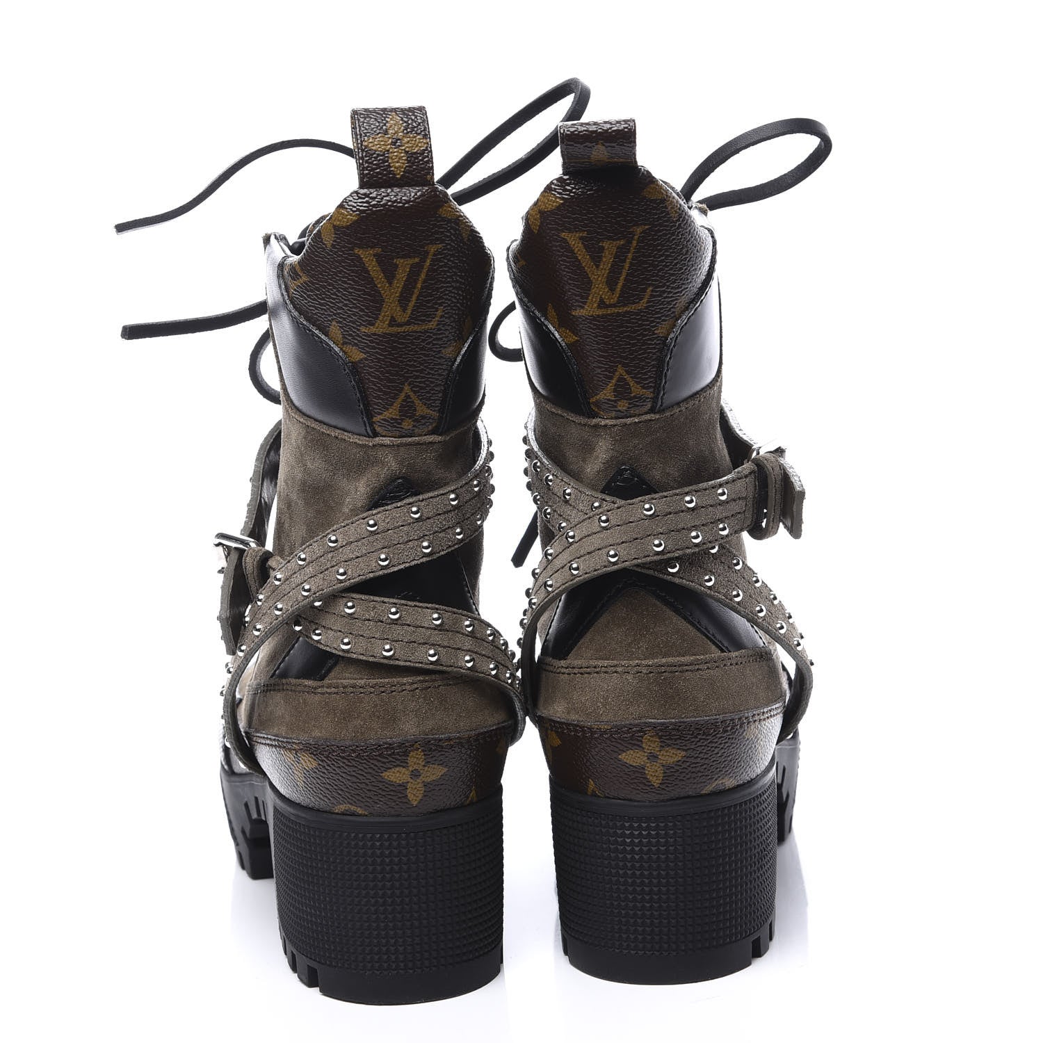 Louis Vuitton Suede Calfskin Monogram Laureate Platform Desert Boots 38 Kaki 7 of 10