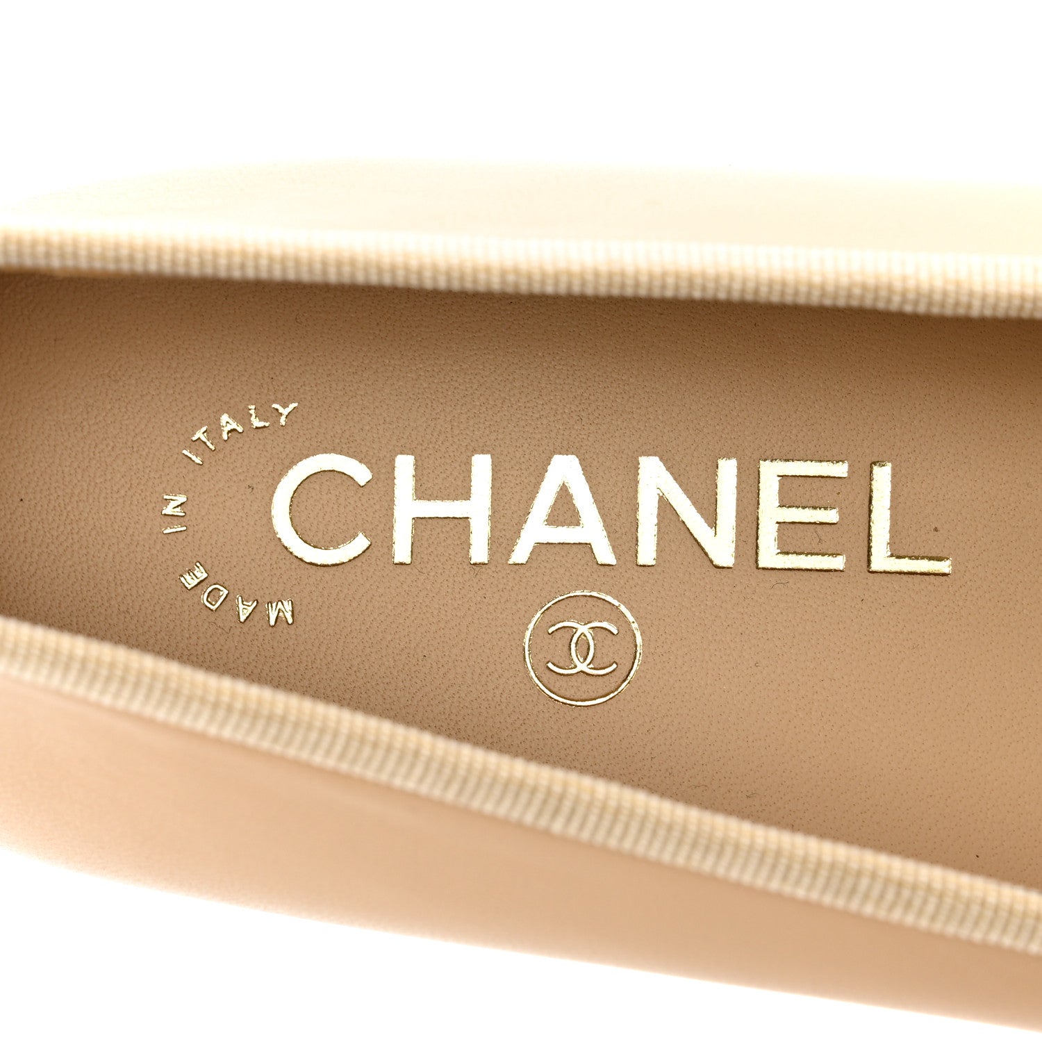Chanel Lambskin Cap Toe CC Ballerina Flats 37.5 Beige Black 7 of 9