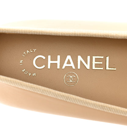 Chanel Lambskin Cap Toe CC Ballerina Flats 37.5 Beige Black 7 of 9