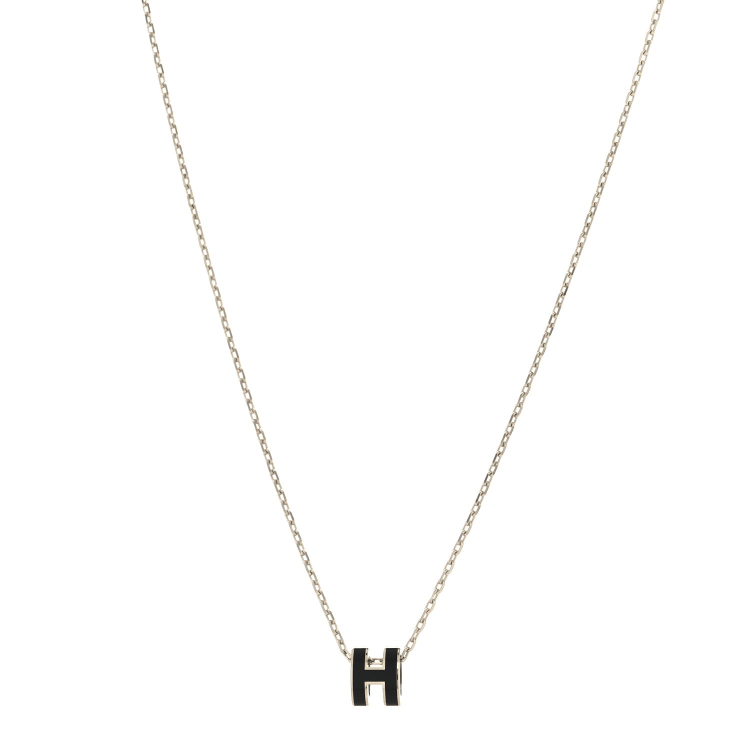 Hermes Lacquered Palladium Mini Pop H Pendant Necklace Black 1 of 5