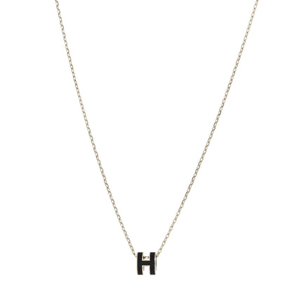 Hermes Lacquered Palladium Mini Pop H Pendant Necklace Black 1 of 5