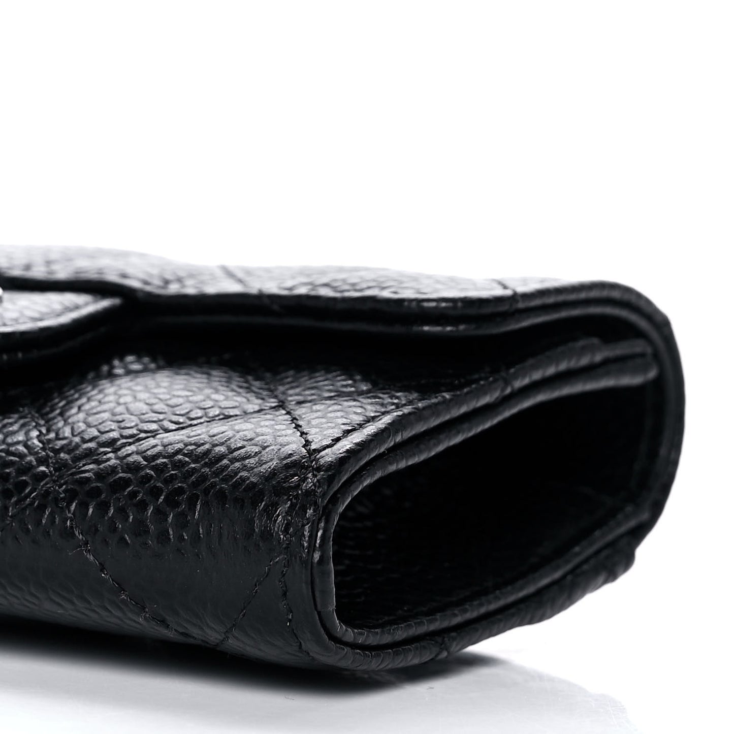 Caviar Quilted Flap Card Holder Wallet Black