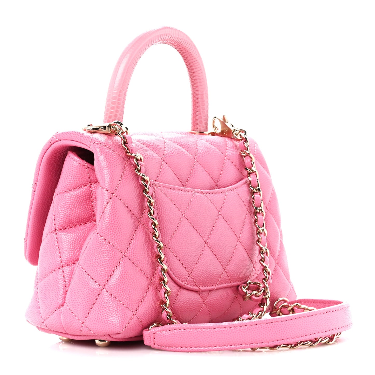 Caviar Quilted Lizard Embossed Extra Mini Coco Handle Flap Pink