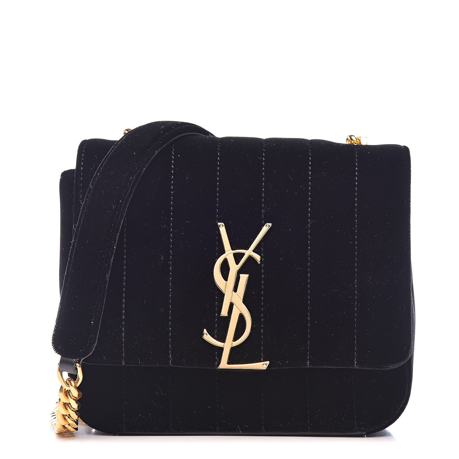 Saint Laurent Velvet Matelasse Small Vicky Chain Bag Black 1 of 10