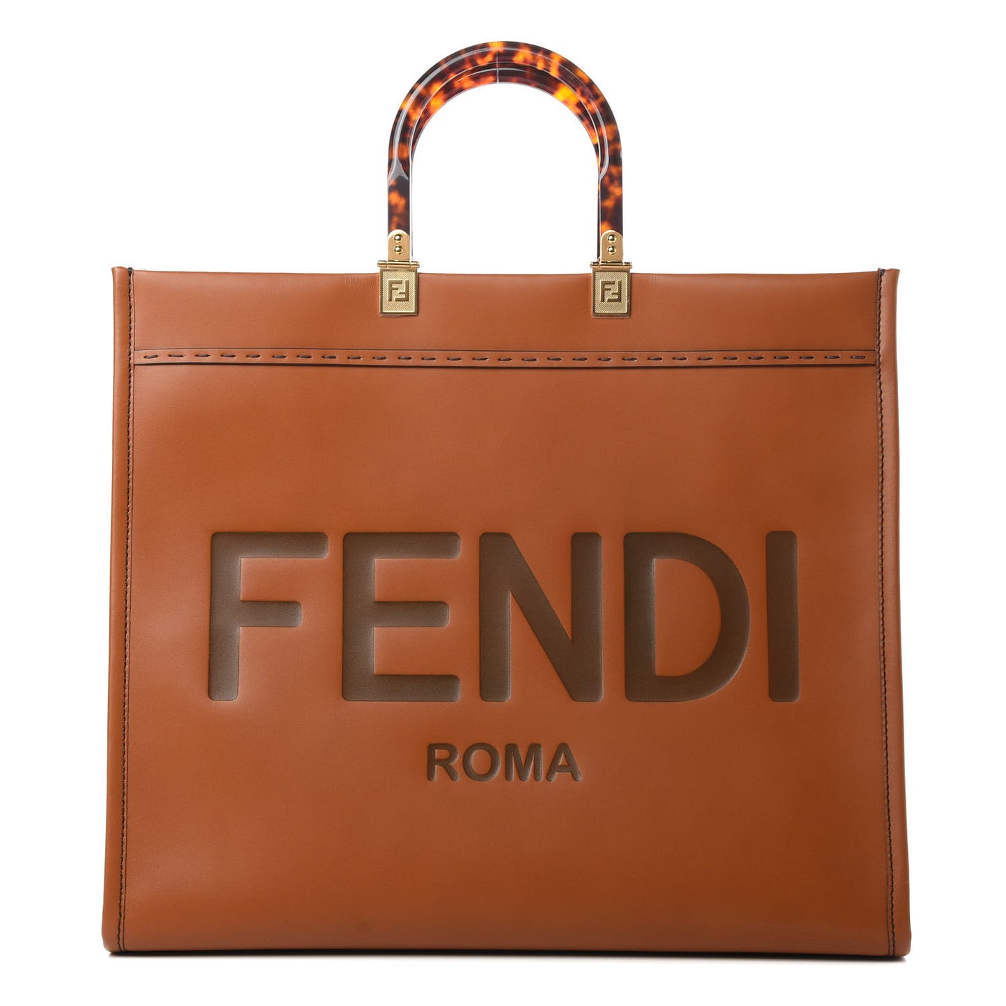 Vitello King Plexiglass Large Fendi Sunshine Shopper Tote Cuoio