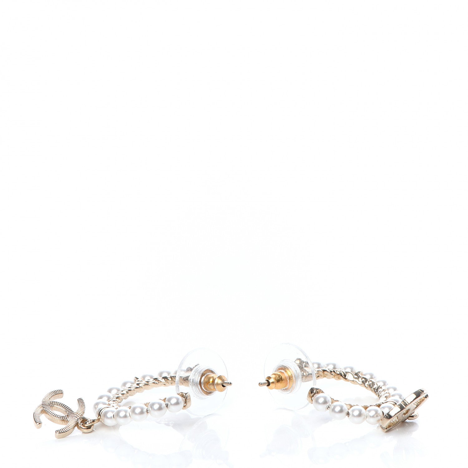 Chanel Pearl Charms CC Hoop Earrings Gold 3 of 5