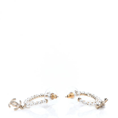 Chanel Pearl Charms CC Hoop Earrings Gold 3 of 5