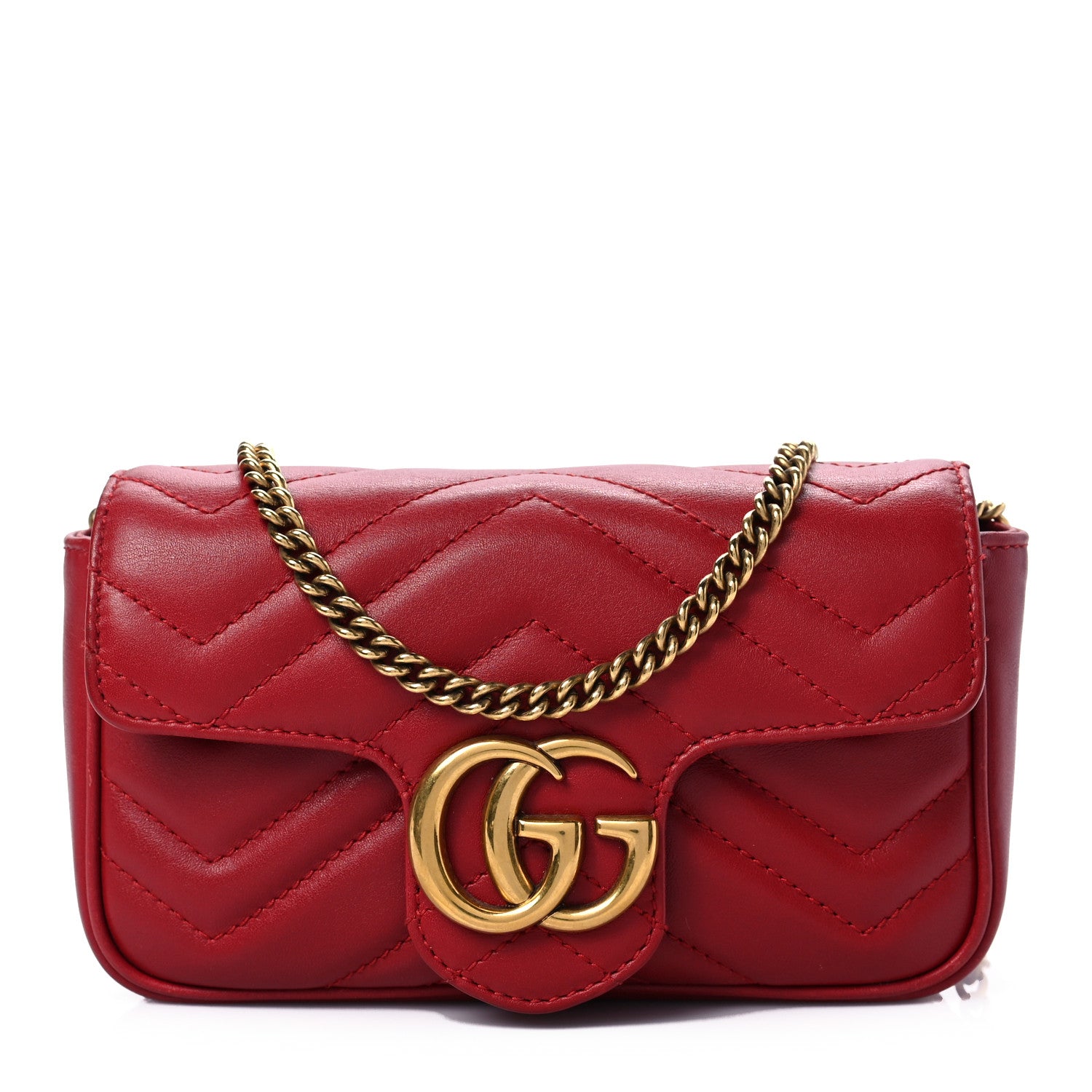 Gucci Calfskin Matelasse Super Mini GG Marmont Shoulder Bag Hibiscus Red 1 of 8