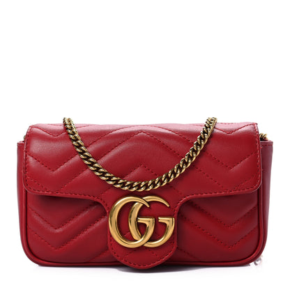 Gucci Calfskin Matelasse Super Mini GG Marmont Shoulder Bag Hibiscus Red 1 of 8