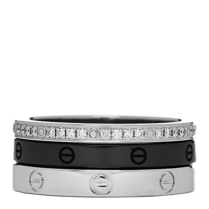 Cartier 18K White Gold Diamond Ceramic LOVE Ring Set 53 6.25 3 of 6