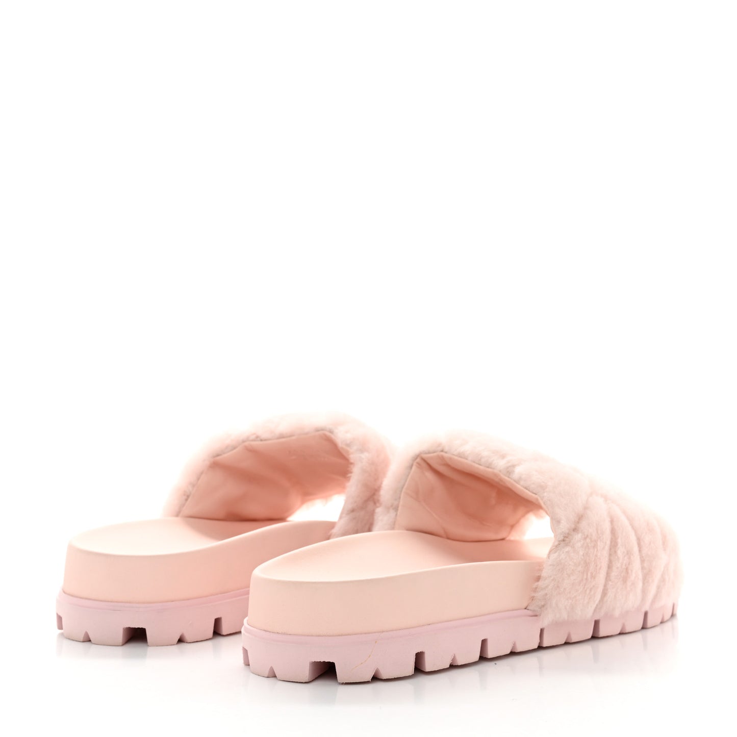 Shearling Metal Triangle Logo Lug Sole 20mm Slide Sandals 41 Orchidea