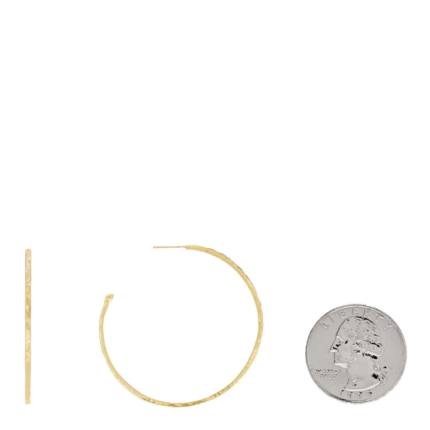 18K Yellow Gold Medium Hammered Hoop Earrings