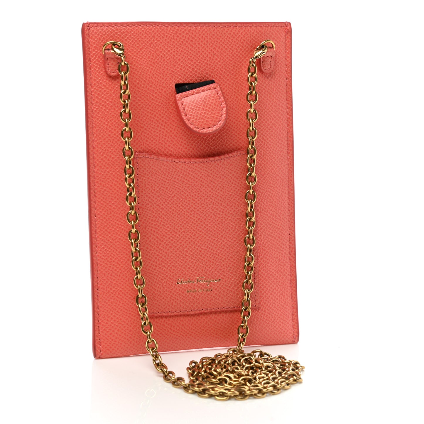 Hammered Calfskin Gancini Phone Pouch Orange