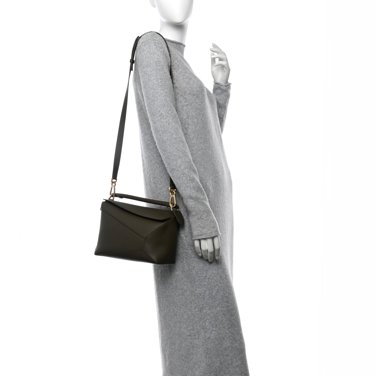 Loewe Calfskin Small Puzzle Edge Bag Dark Khaki Green 1670729