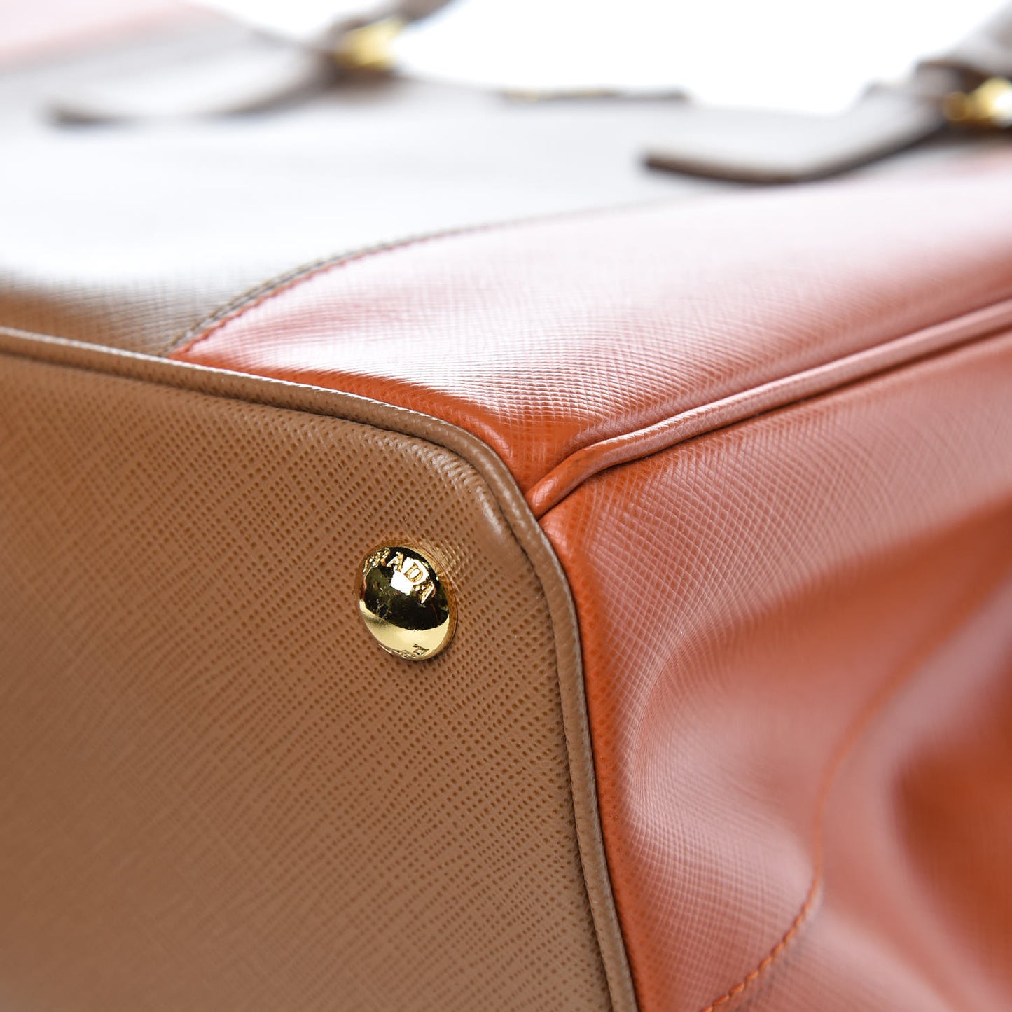 Saffiano Lux Colorblock Medium Galleria Double Zip Tote Caramel Papaya