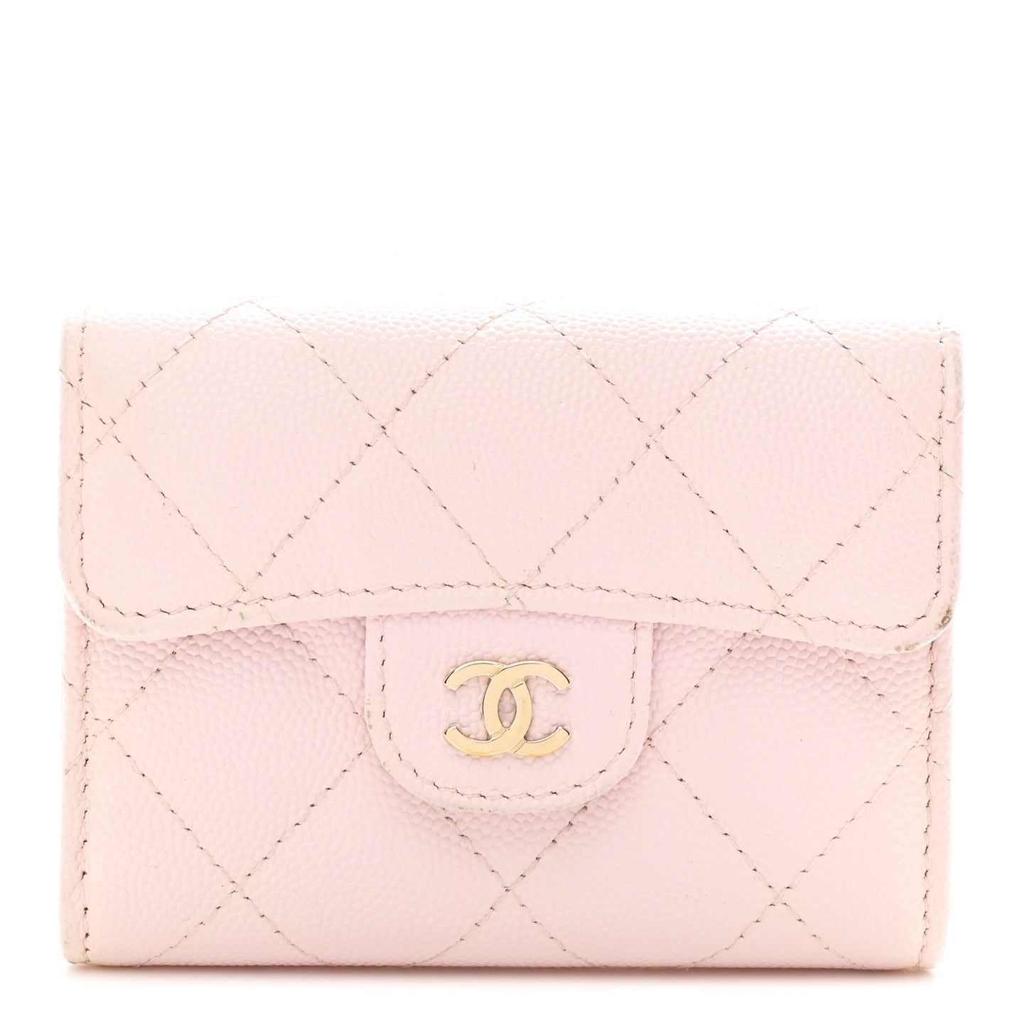 Caviar Quilted Flap Card Holder Wallet Light Pink