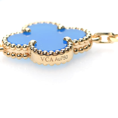 Van Cleef & Arpels 18K Yellow Gold Blue Agate 10 Motifs Vintage Alhambra Necklace 4 of 8