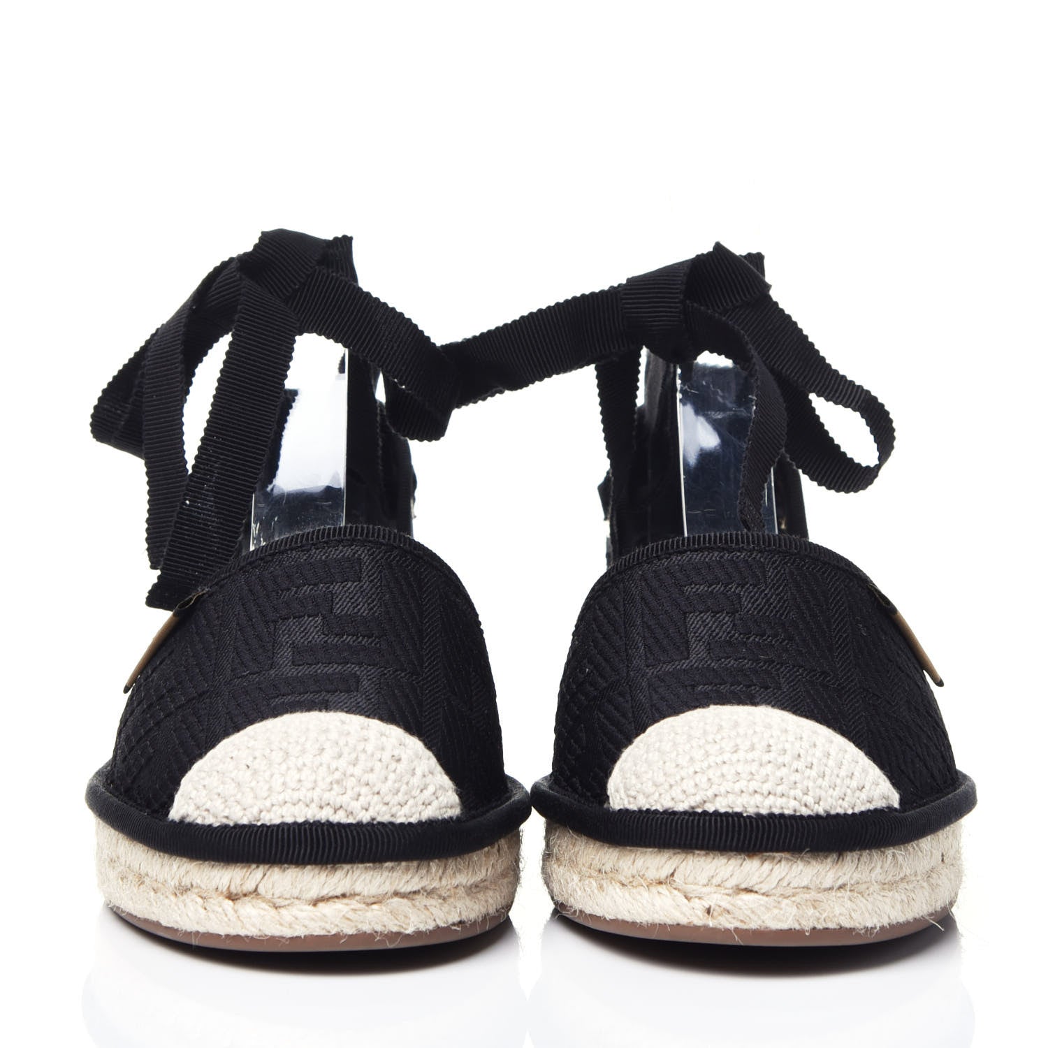 Fendi Canvas FF Embroidered Roma Ankle Wrap Flat Espadrilles 36 Black 2 of 13